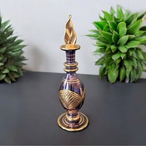 Egyptian‎ Purple and Gold Glass Perfume Bottle with Stopper